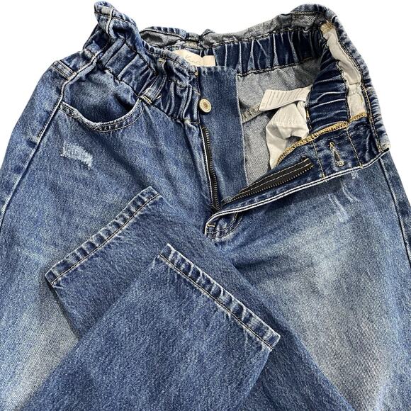 Kancan Crop Denim Jeans XS 0 24 High Rise Paper Bag Elastic Waist Distressed - Picture 5 of 9